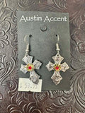 Cross Earrings with Red Stone