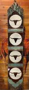 Cowhide Table Runner - Steer Head w/ Turquoise (Dark Leather)