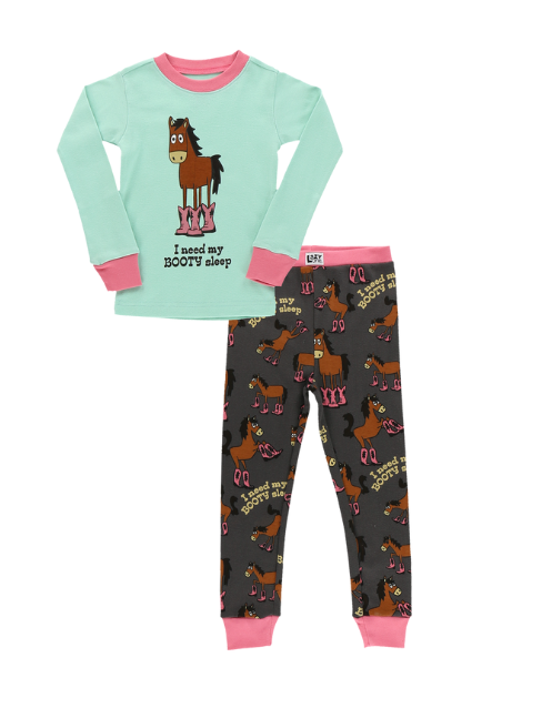Lazy One - Booty Sleep Grey Kid's Horse Long Sleeve PJ's